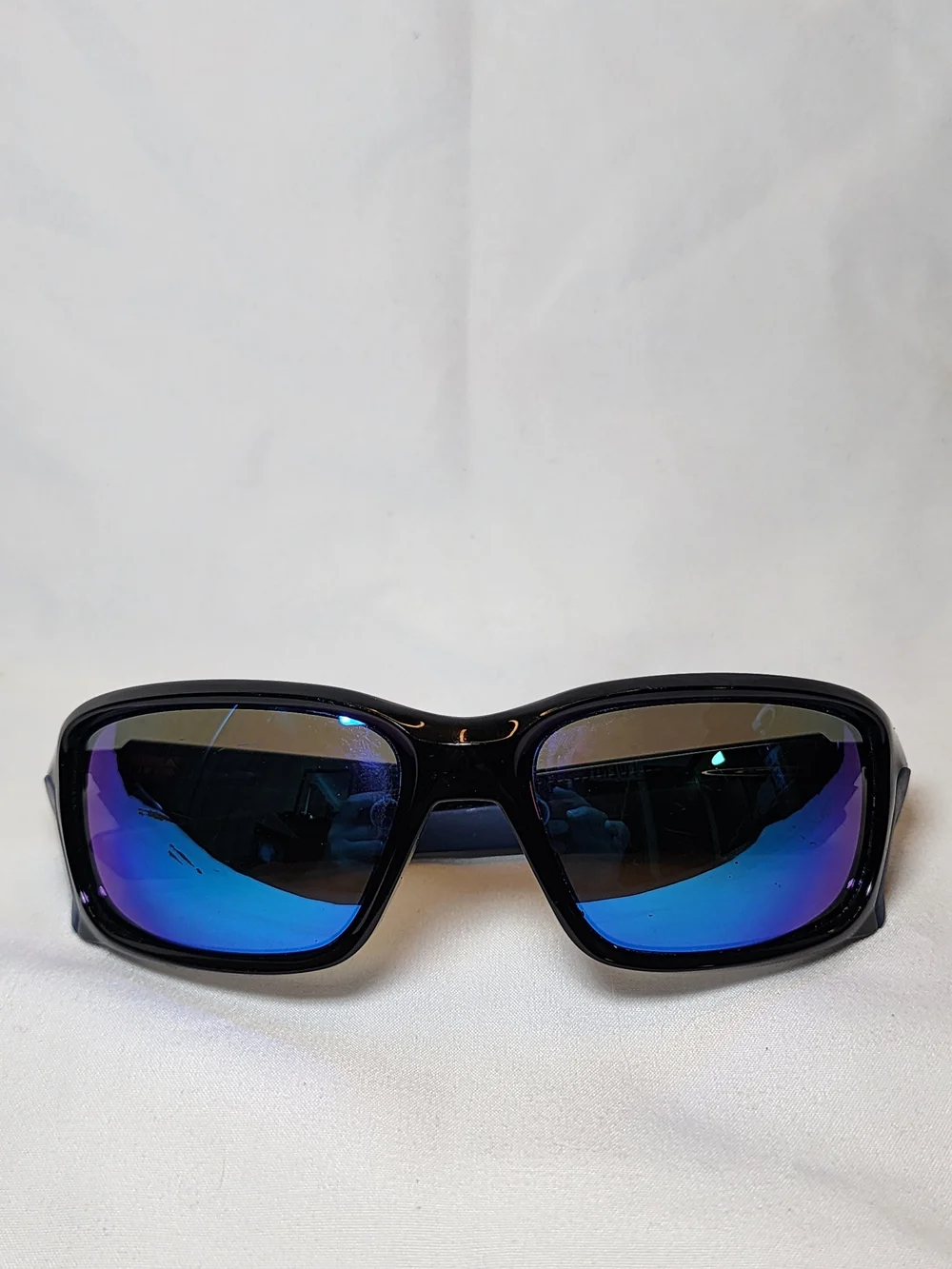 Oakley Black Sunglasses with Blue-Purple Mirrored Lenses